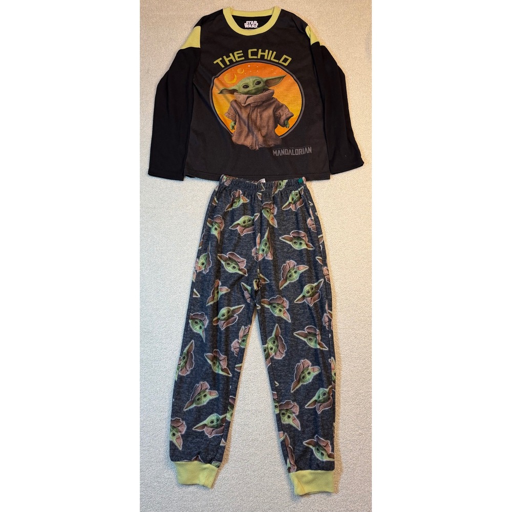 Star Wars The Mandalorian The Child Grogu Pajama Set Kids Size 8 Black Green